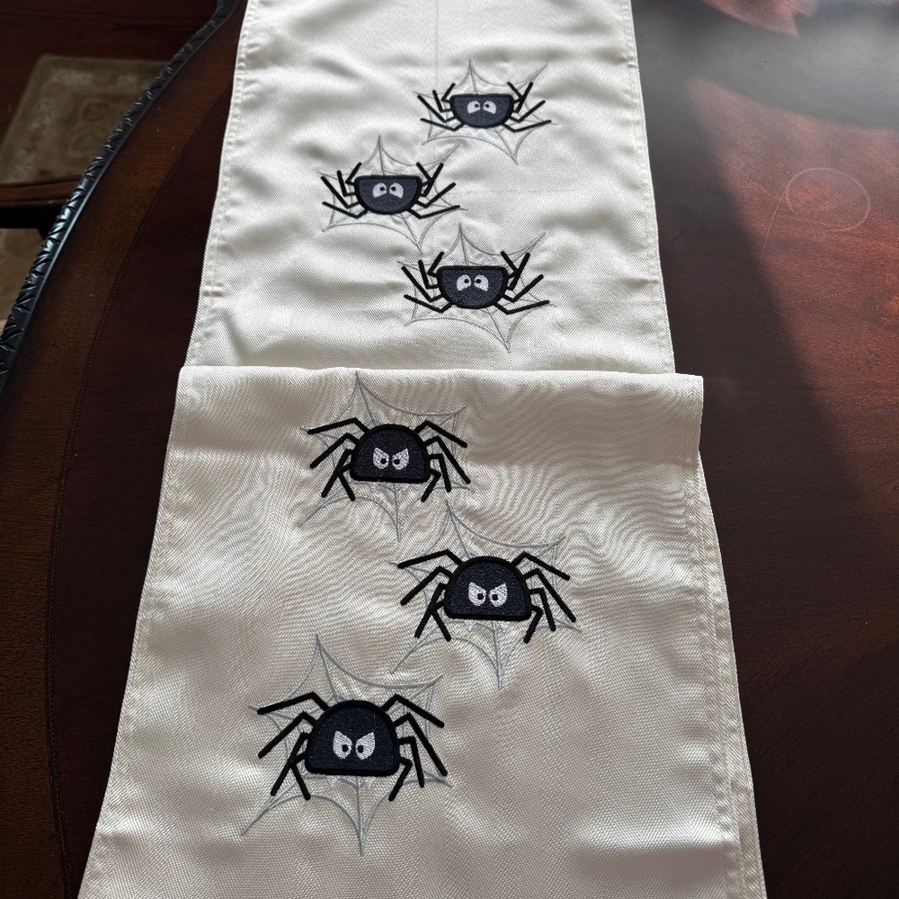 Halloween Black Spiders crawl on both ends of this table runner, scarf
